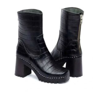 Swedish Hasbeens Real Italian Leather Black Croc